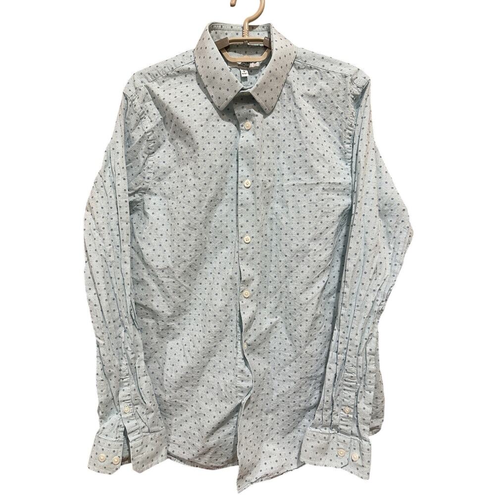 Express Button Up Shirt Men Size L Blue White Slim Fit 100% Cotton Office Preppy